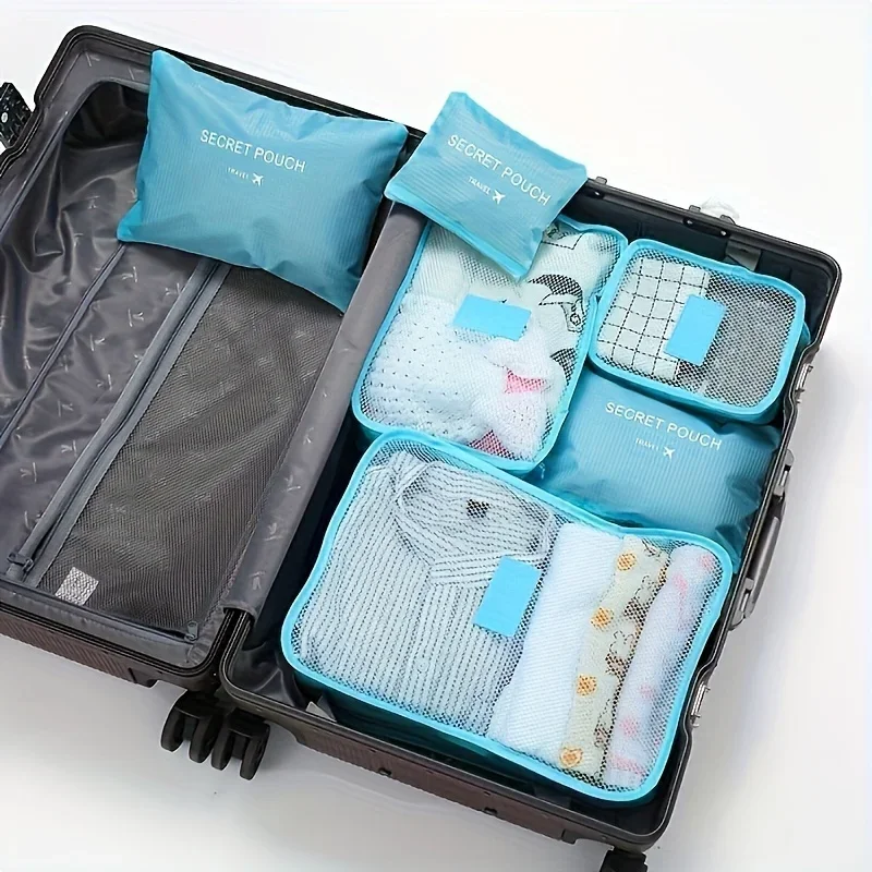 6 Stück Reise-Organizer-Taschen – wasserdichte Gepäckverpackungswürfel und Aufbewahrungsbeutel für Kleidung, Unisex-Reise-Aufbewahrungstasche
