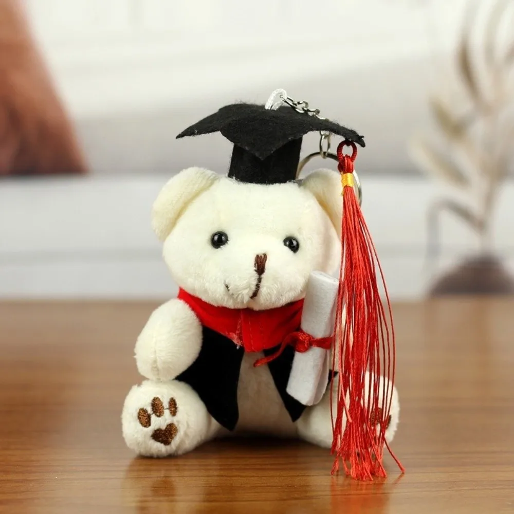Funny Cute Graduation Bear 12cm Hanging Bear Keychain Blessing Soft Stuffed Bear Pendant Backpack Accessory