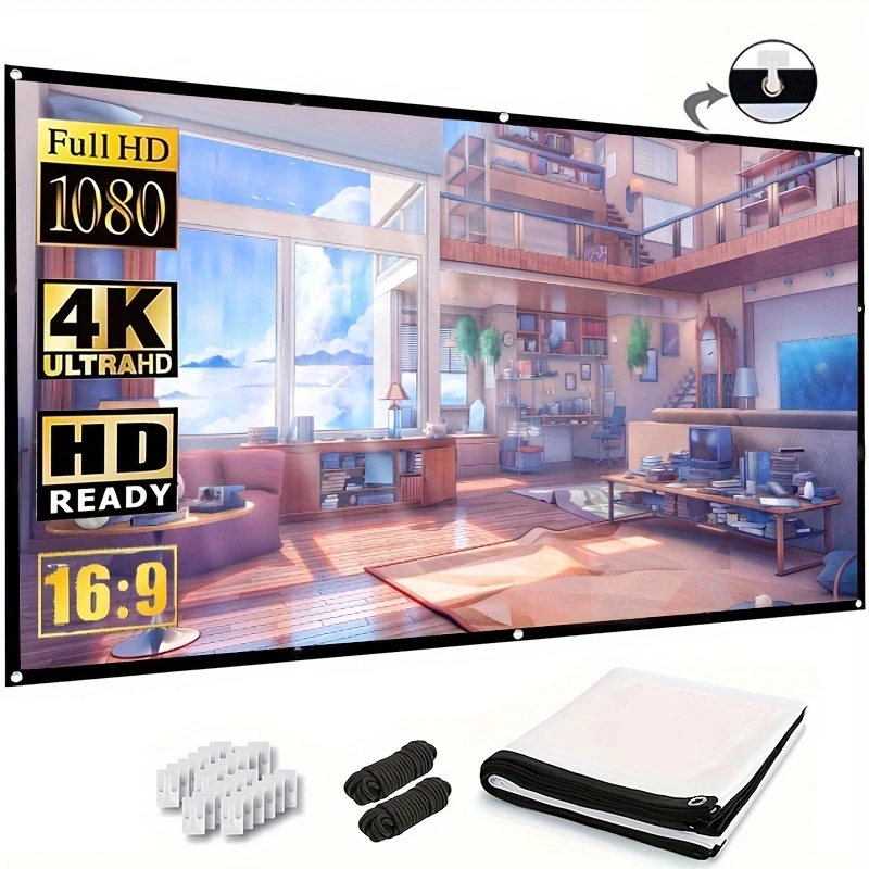 72-inch 4K Projection Screen, Indoor And Outdoor Projection Curtain Home Theater, Foldable Anti-crease Portable Projector Curtai