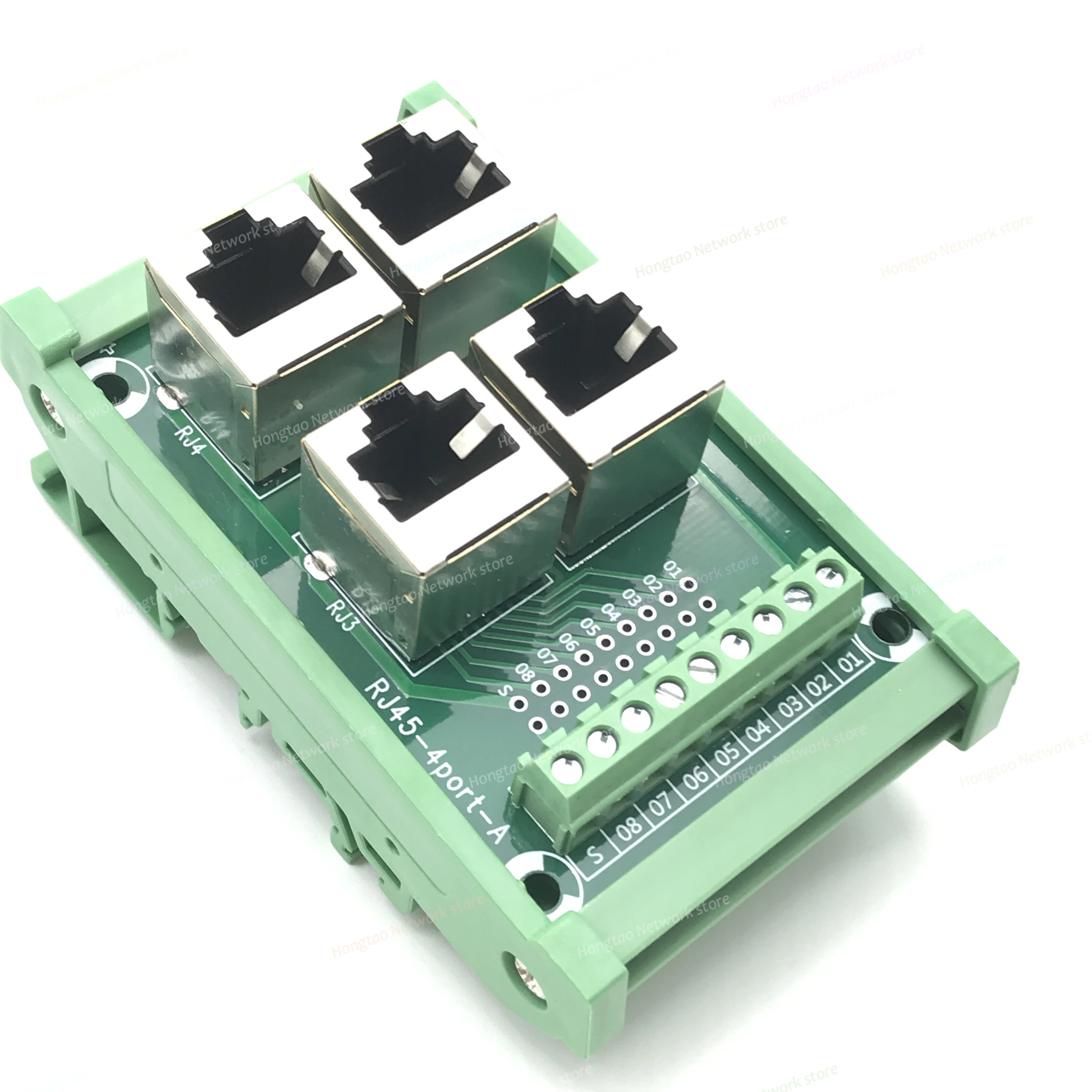 1PCS 4 way 4 port RJ45 8p8c female socket to terminal block adapter pcb board Network RJ45 Ethernet connector DIN Rail Mount