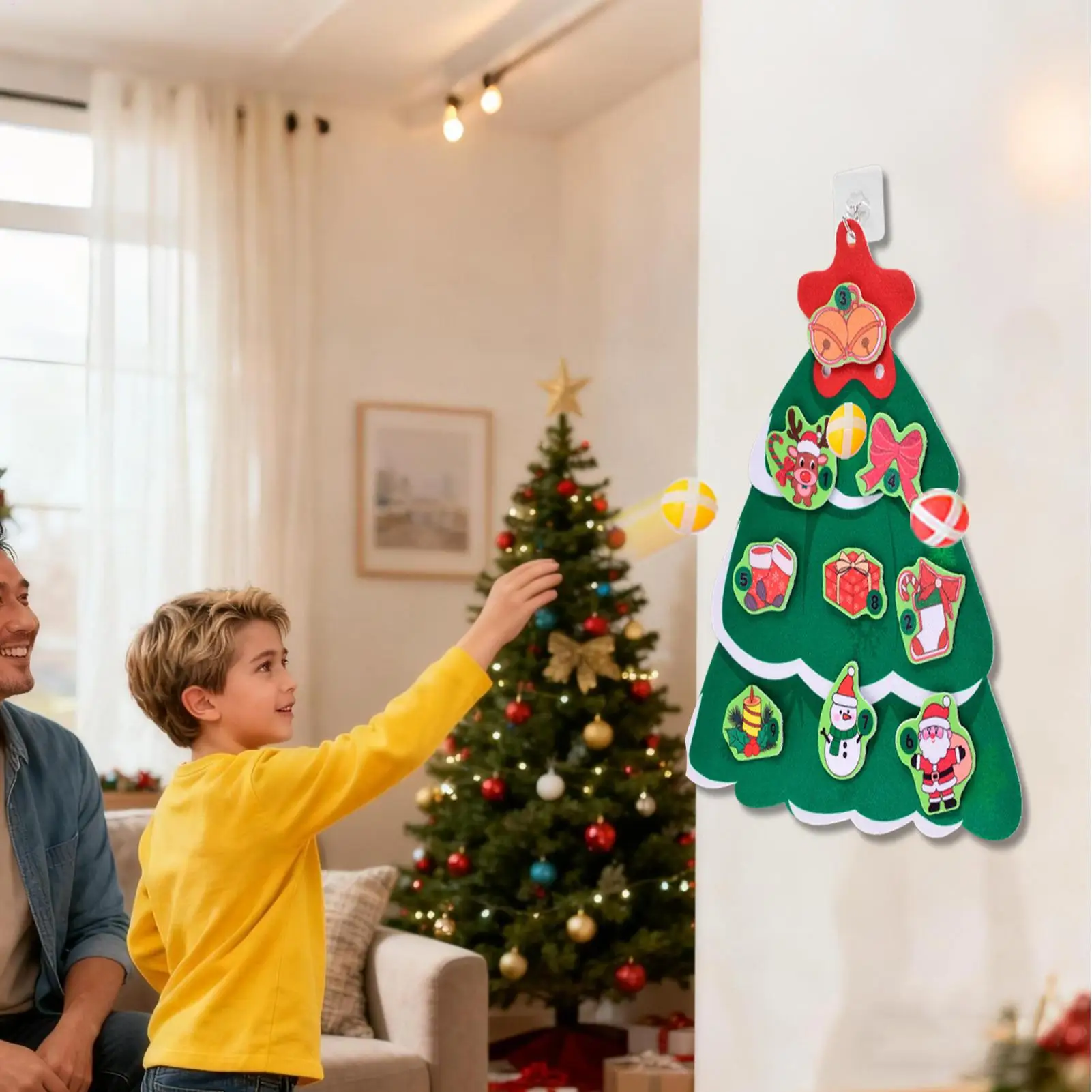 Kids Dart Board 16.5 Icch Fun Christmas Tree Shape Dartboard DIY Party Toys With Adhesive Balls For Indoor Outdoor Playroom