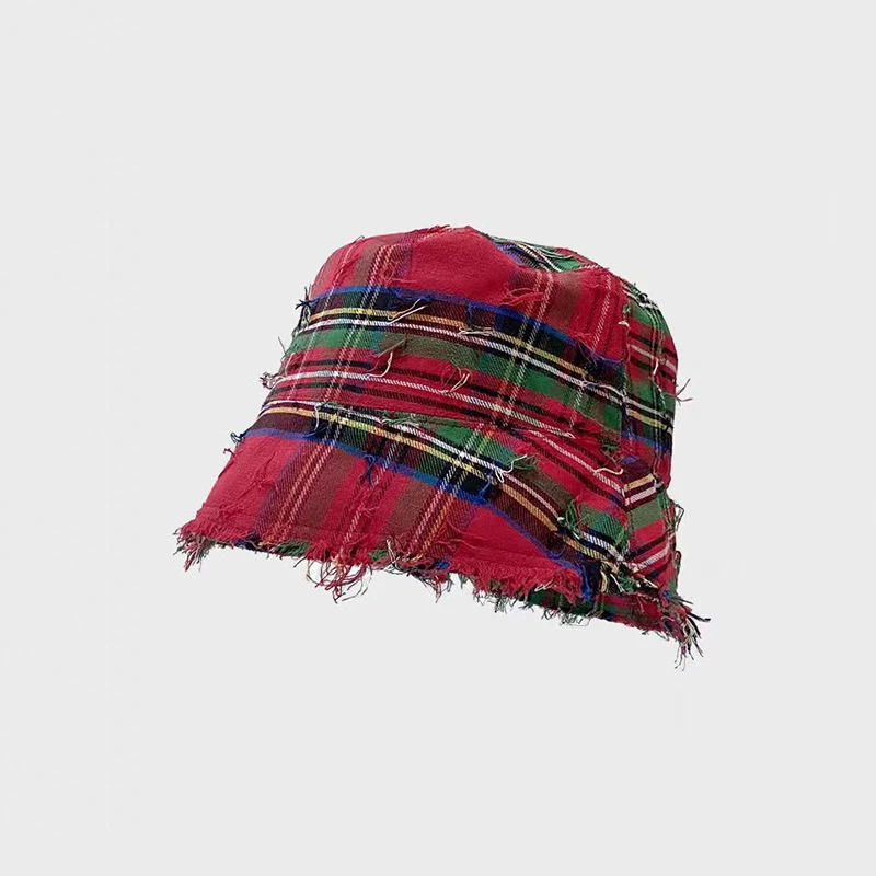 

Niche hat plaid red plaid bucket hat for women, sunshade and sun protection, fashionable and versatile