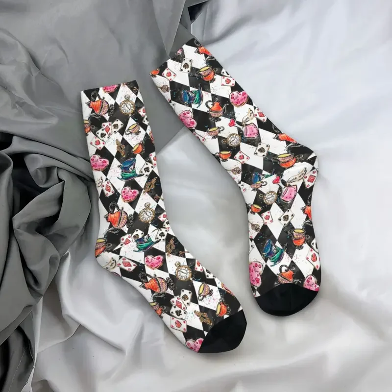 Y2K Alice In Wonderland Poker Tea Men Women Polyester Fashion Harajuku Spring Summer Autumn Winter Socks Gift