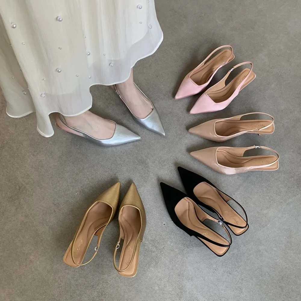 

Low Kitten Heels Women's Slingback Dressy Pumps Pointed Closed Toe Ankle Strap Elegant Wedding Pumps Formal Comfortable Shoes