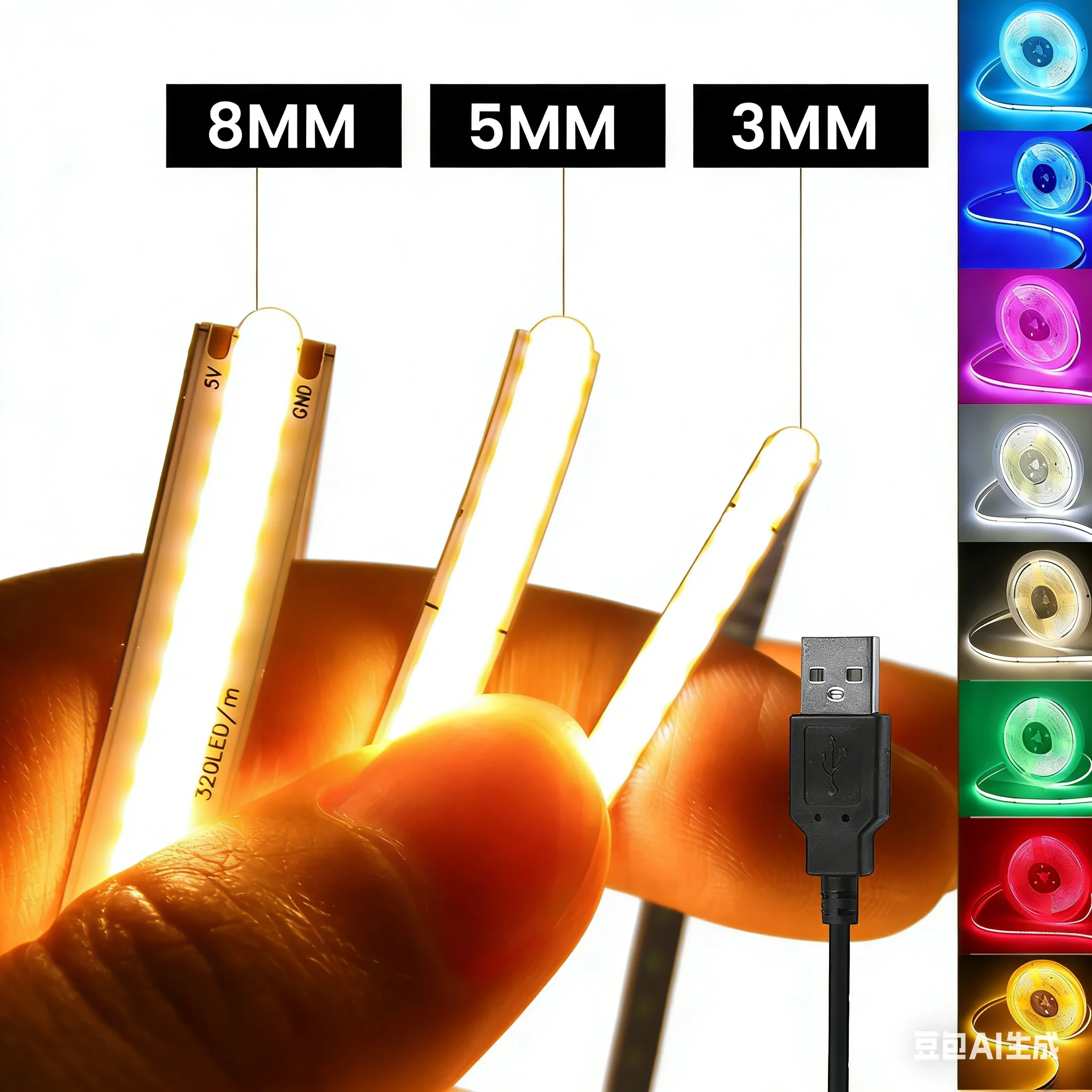 

DC 5V USB COB Strip 3MM 5MM 8MM White/Pink/Red/White/Yellow/Yellow/Ice Blue/Green Flexible Ribbon Rope Home Decor TV Backlight