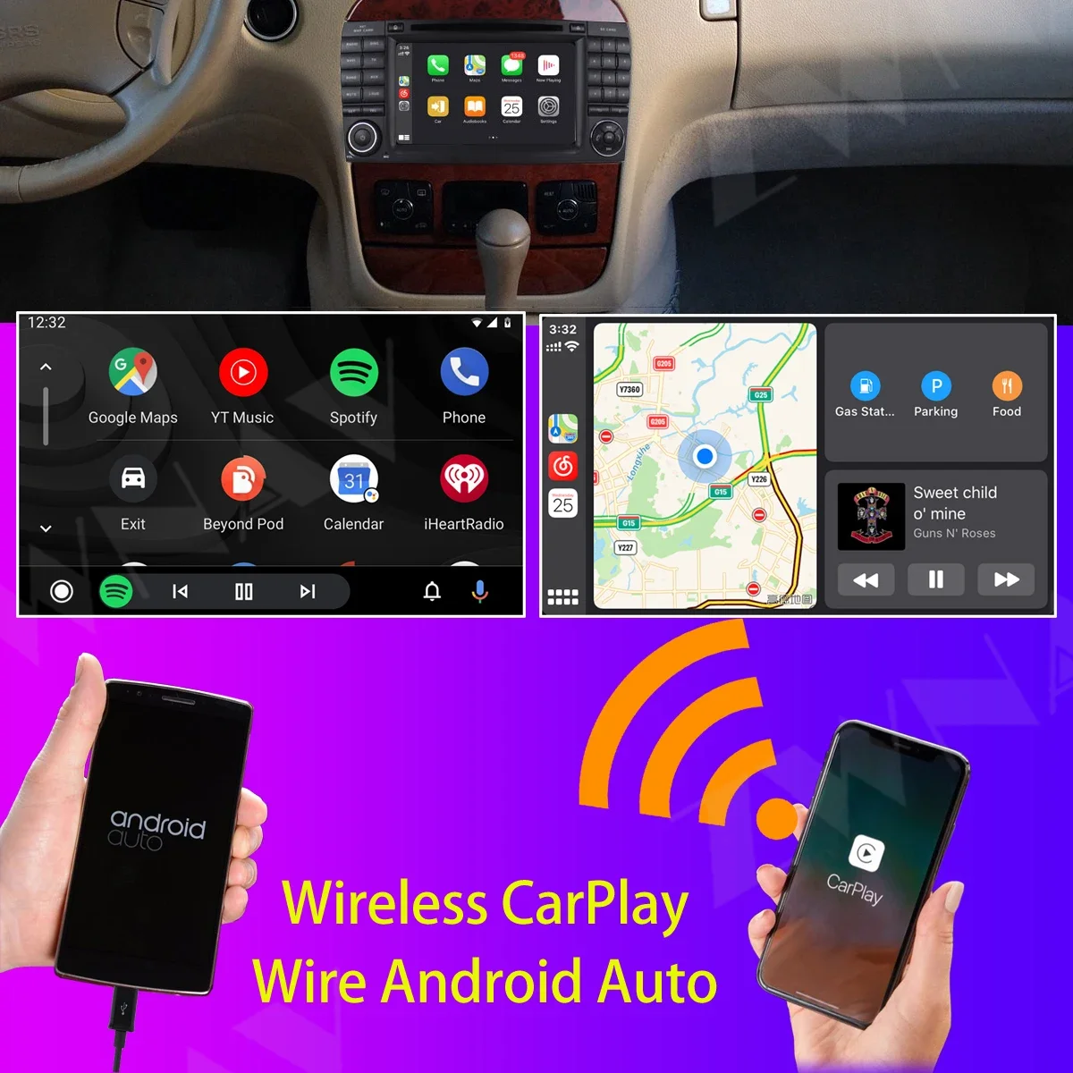 128G 2 Din Carplay Android odbiornik radiowy dla Mercedes klasy S W220 S280 S320 S350 Auto Audio wideo stereofoniczne odtwarzacz GPS jednostka główna