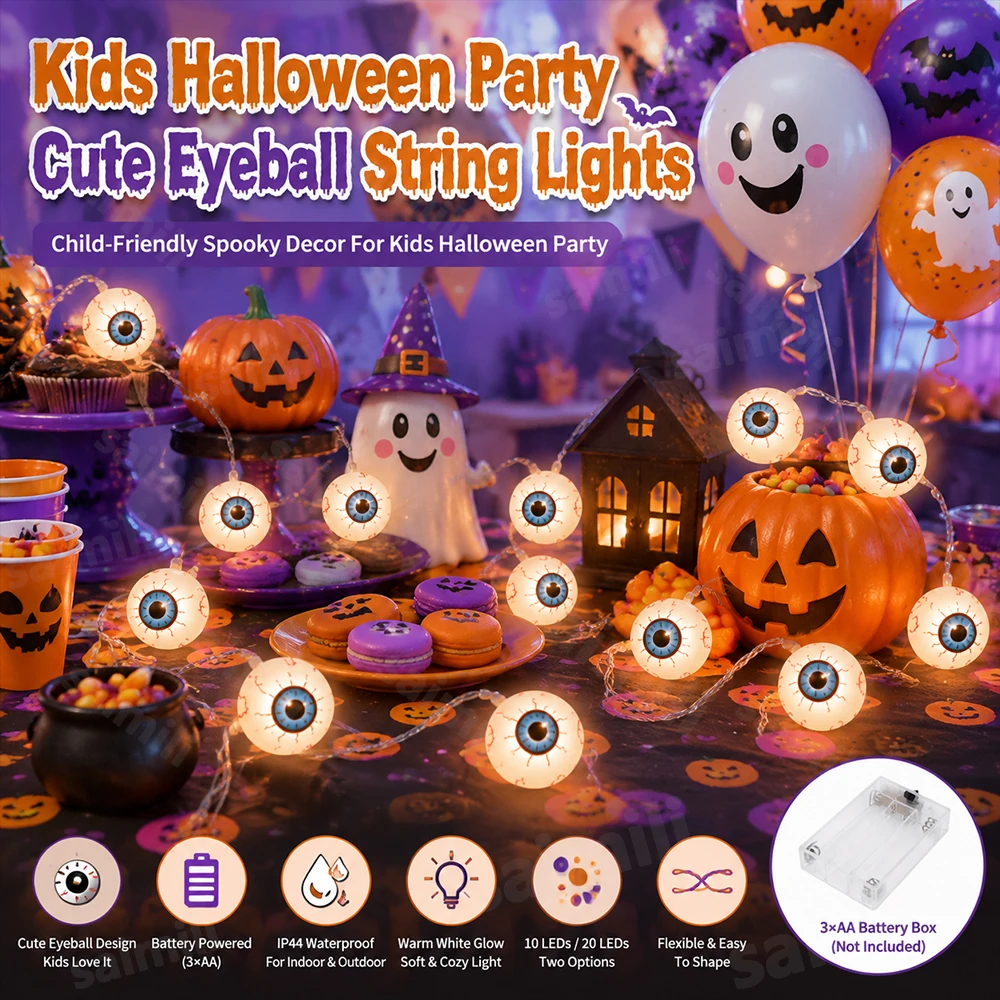Spooky Halloween Horror Eyeball LED Lamp Waterproof Glowing Eye Ball Decor DIY Hanging Ornament For Home Holidays Party Decor