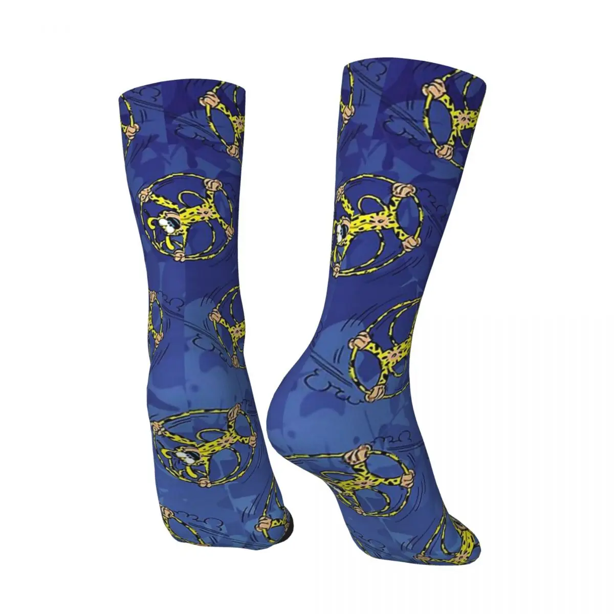 Crazy Sock for Men Marsupilami Rolling In Tail Dark Blue Pattern Hip Hop Harajuku Belgium Comic Printed Boys Crew Sock