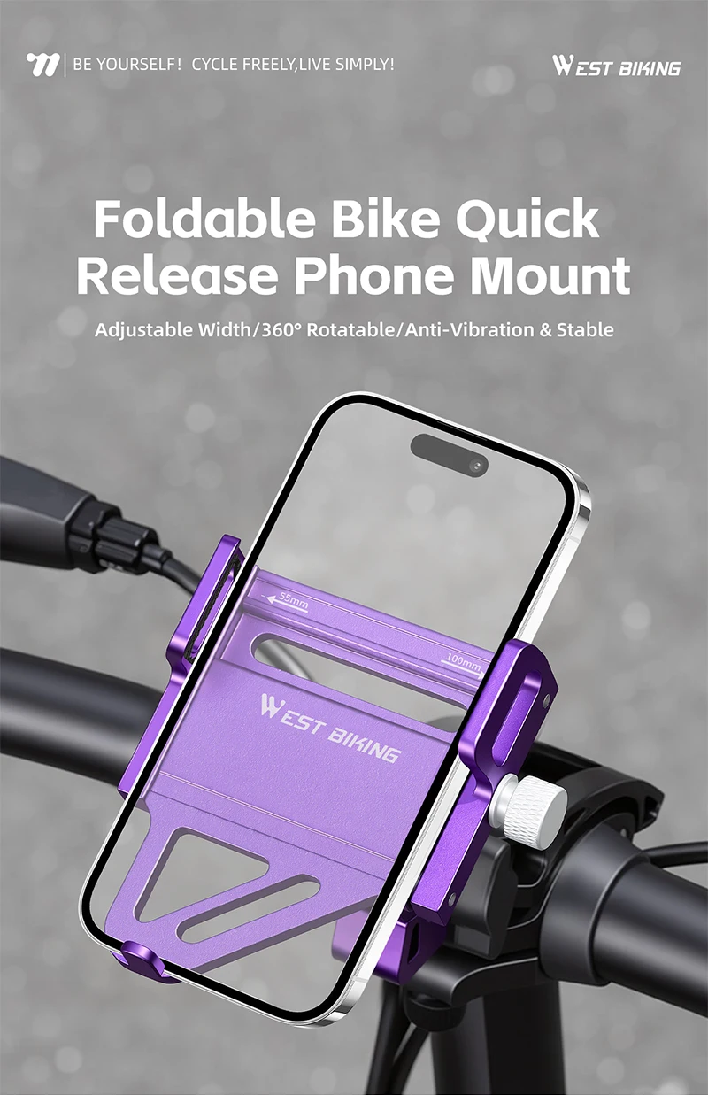 WEST BIKING Faltbare Fahrrad-Handyhalterung aus Aluminiumlegierung, 360° drehbar, Anti-Vibrations-Lenkerhalterung für Brompton Fahrradzubehör – Detail 1