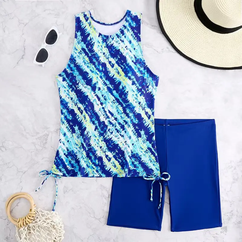 2025 Printed Tankini Set Two Pieces Swimsuit Women Drawstring Swimwear Female & Long knee Shorts Bathing Swimming Swim Suit image 3