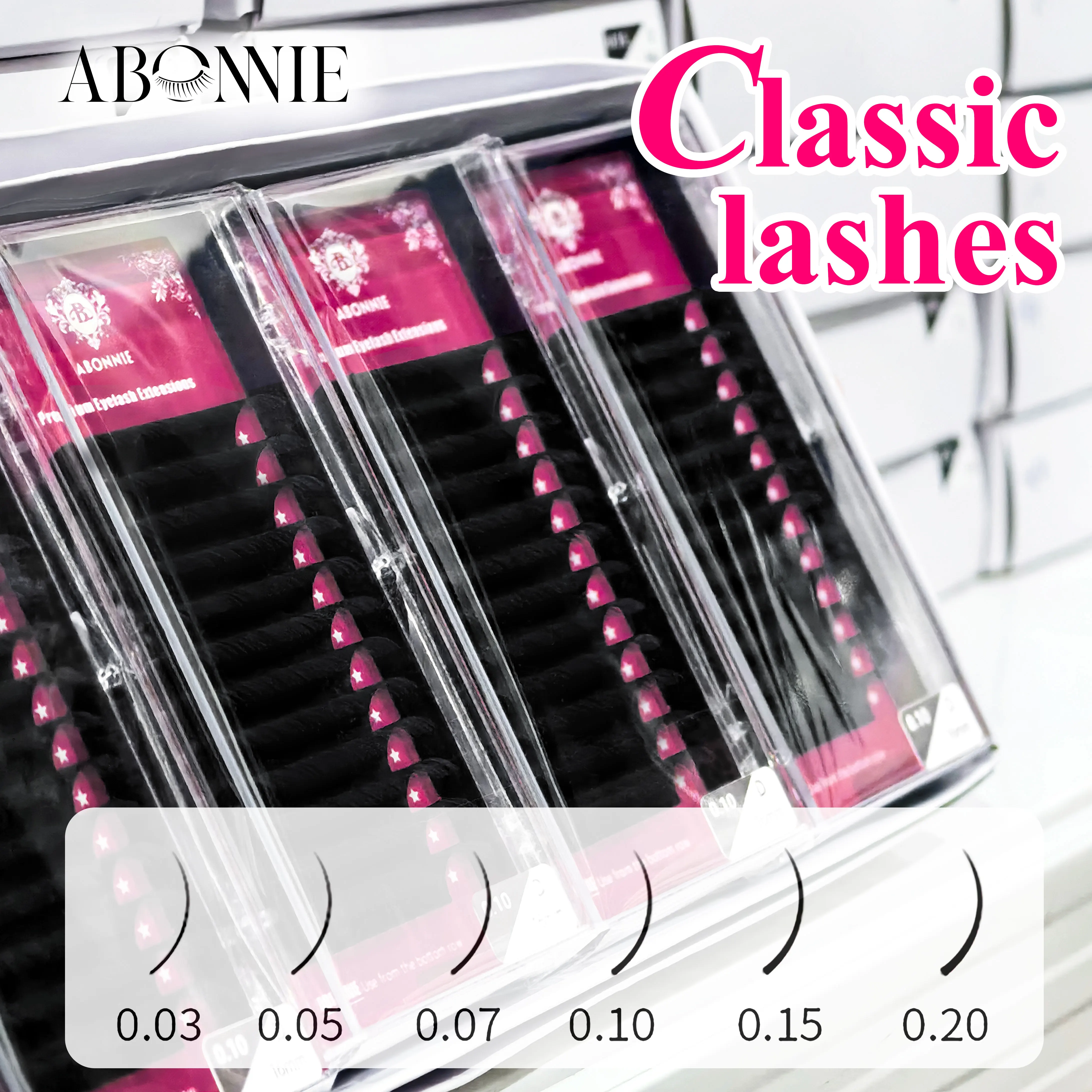 Abonnie 0.10 Klassische Wimpern 0.05-0.20 Alle Größen Wimpern-Set Volumen-Wimpernverlängerungen Seidenwimpern