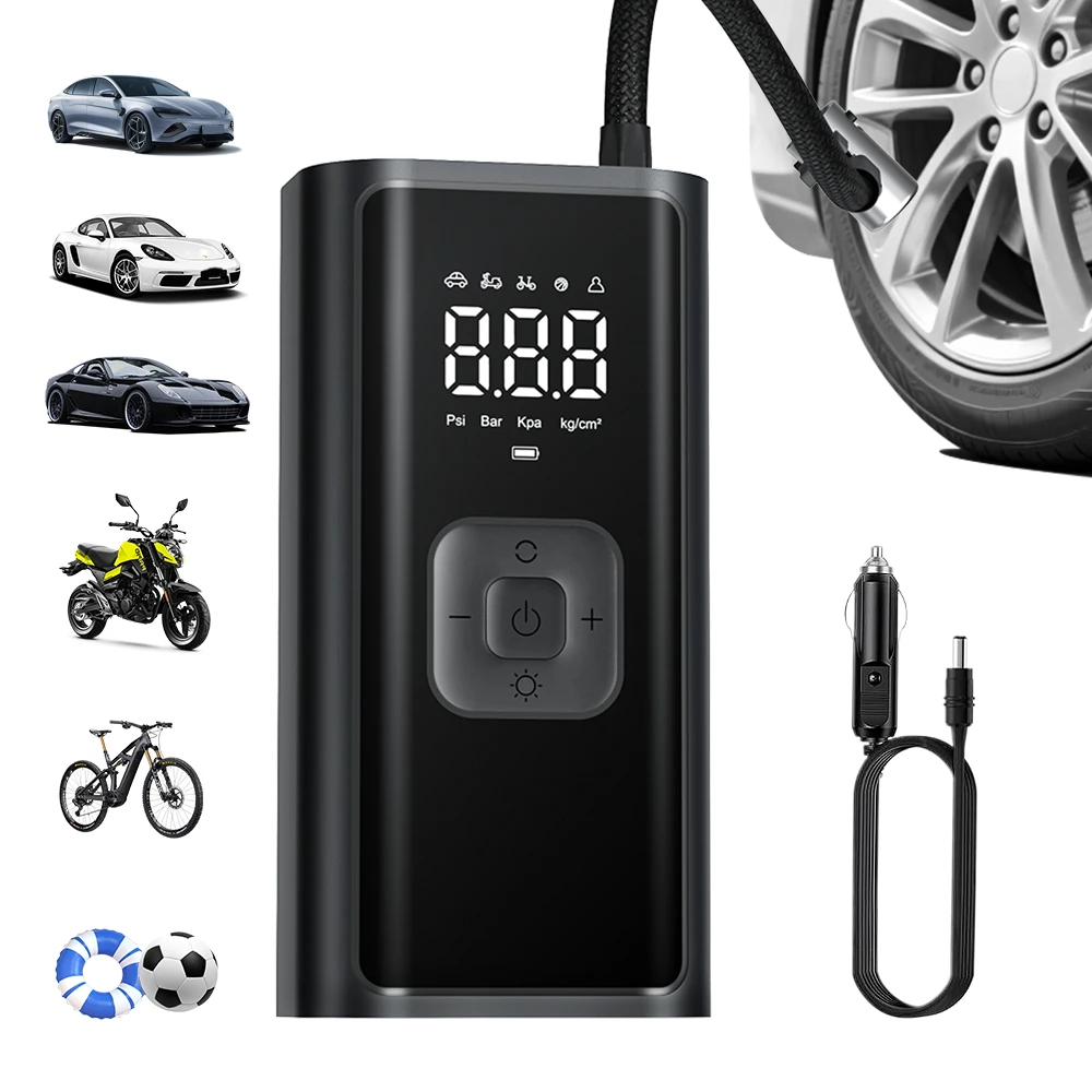 YIJU Portable Tire Air Compressor Inflator Rechargeable Electric Inflator For Car Bicycle Digital Football Ball Inflator Pump