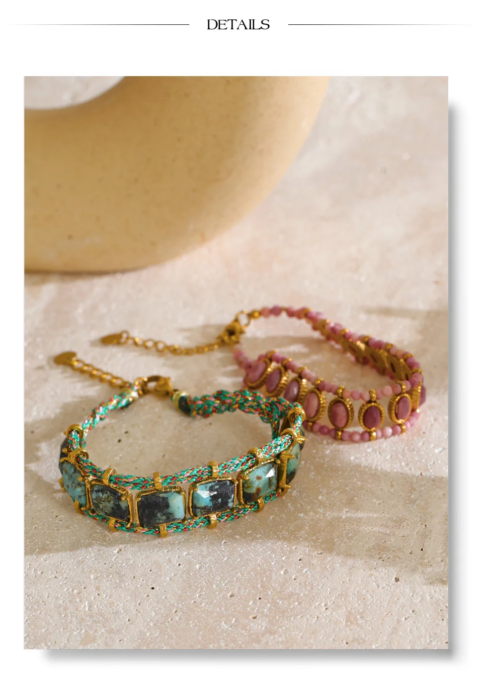 Yhpup Rhodochrosit Afrikanischer Türkis Stein Kettenarmband für Frauen Edelstahl Handgefertigter Exquisiter Schmuck – Detail 7