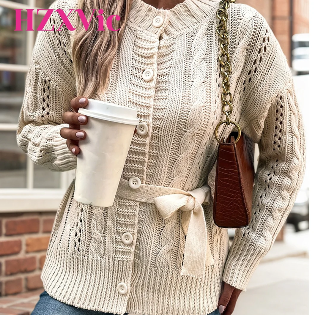

HZXVic Ladies Sweaters Luxury Bohemia Linen Breasted Cardigan Sweater Beige Coat Cheap Women's Clothing