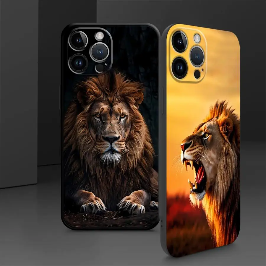 Мягкий чехол для телефона Lion Black для iPhone 7, 8, 13, 12, 11, 17 Pro Max XS Max XR 15 16 14 Plus 17Air
