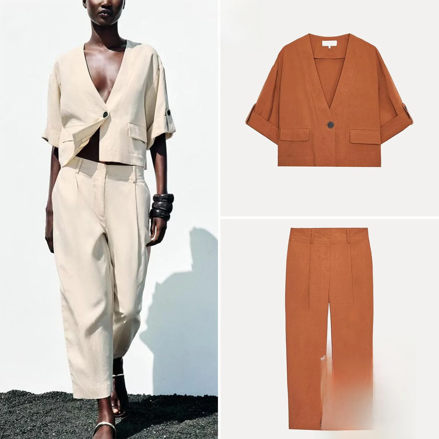 Z Women's Summer 2025 Casual V-Ne ort Sve Jaet And Pants Set Comfortable Breathable Faion Outfit for Adults