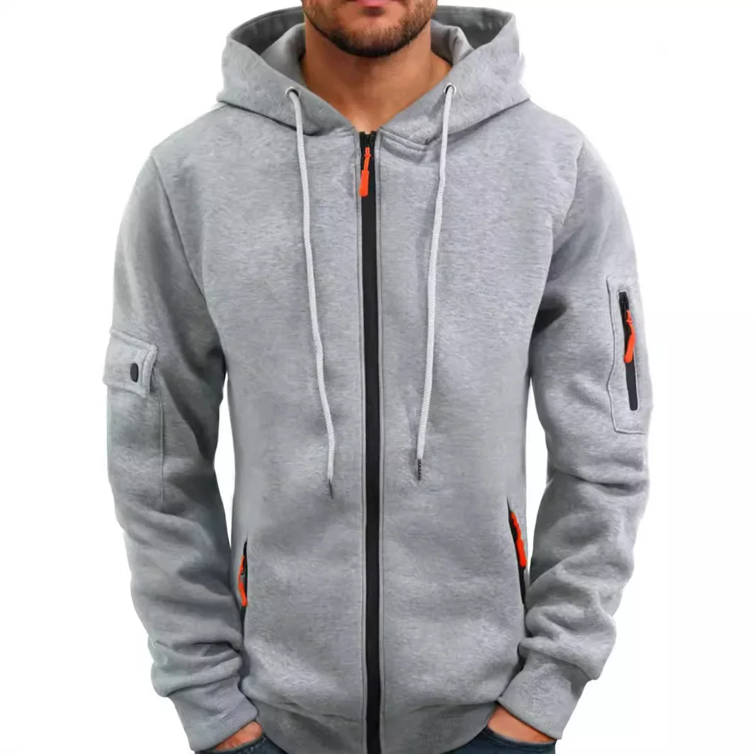 2025 Autumn and Winter Men's New outdoor Sports tooling wind leisure comfortable cardigan zipper solid color arm pocket hoodie