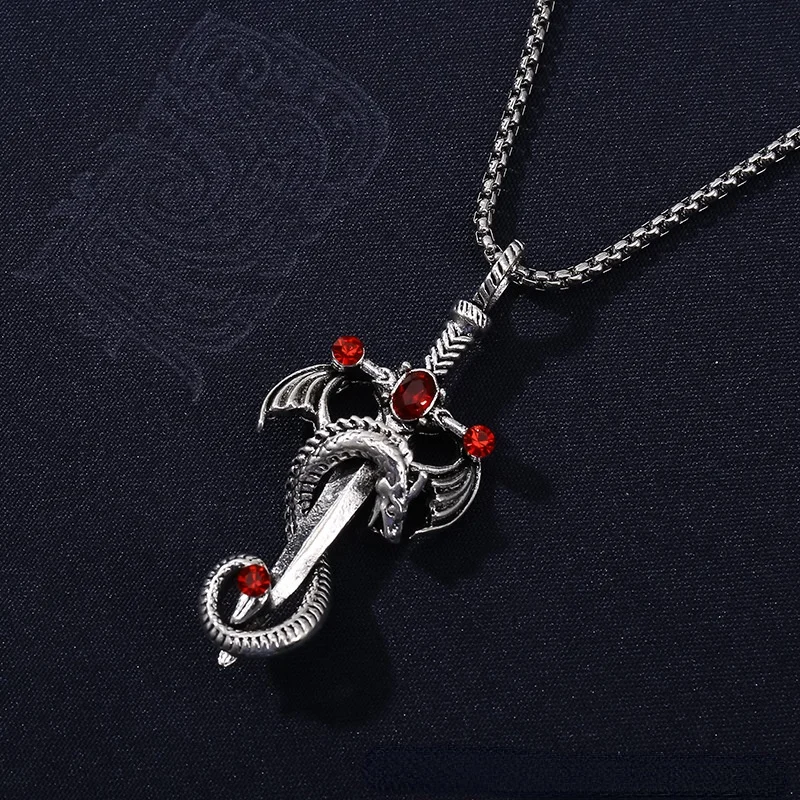 

Personality Goth Punk Ajatar Cross Sword Pendant Necklace Dragon Chain Neck for Men Women Party Jewelry Accessories