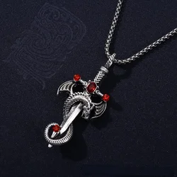 Personality Goth Punk Ajatar Cross Sword Pendant Necklace Dragon Chain Neck for Men Women Party Jewelry Accessories