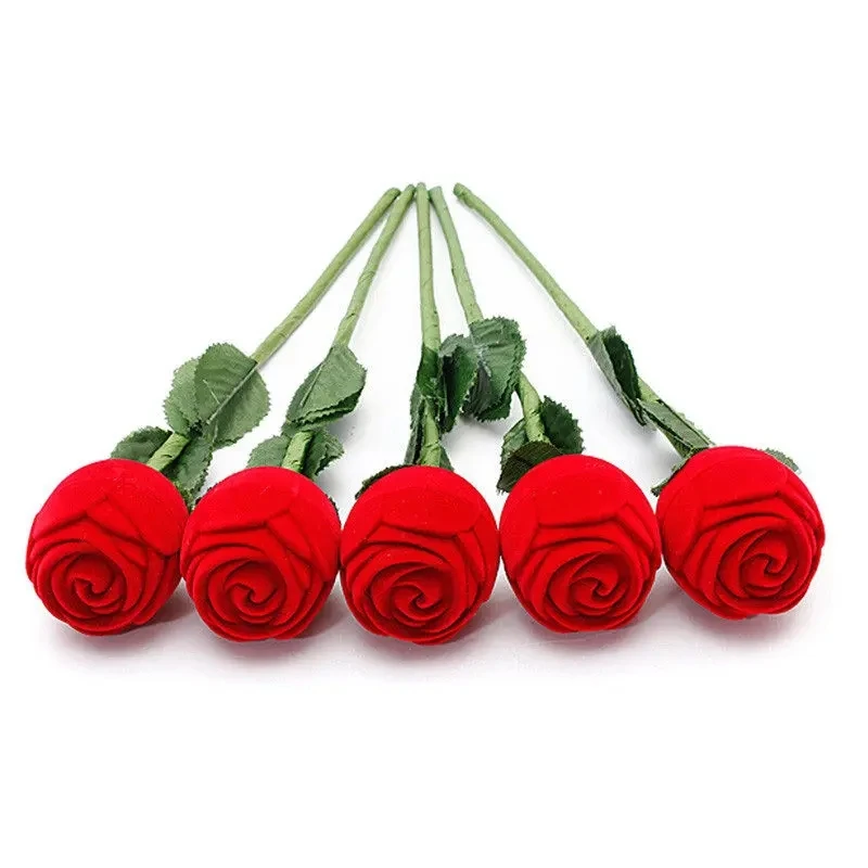 

New Portable 3D Red Rose Jewelry Box Wedding Ring Gift Case Earrings Storage Display Holder Boxes For Earring Rings 1 Pc