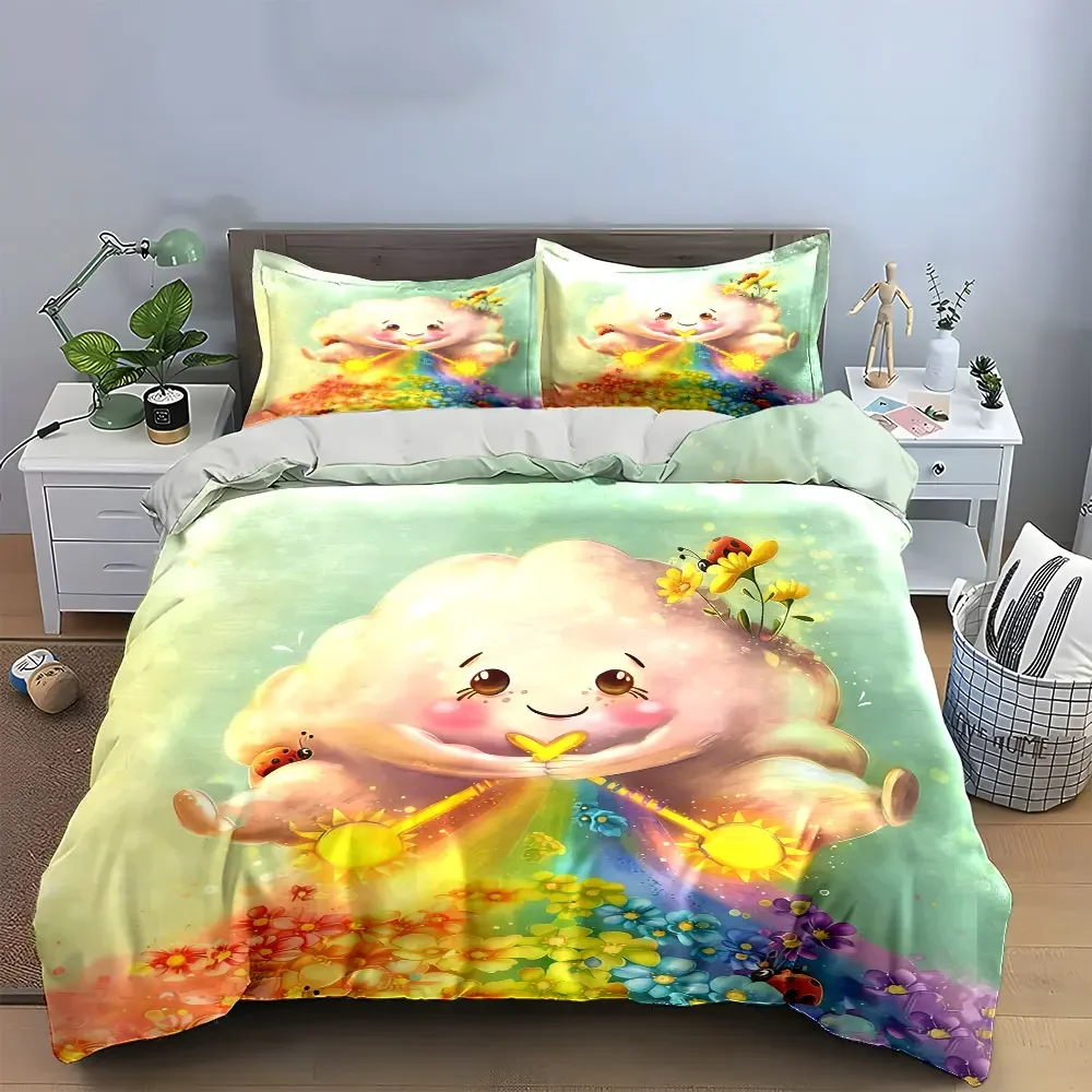 

Cute Cloud Decorative Set Illustration Soft Comfortable Duvet Cover Bedding Set Included 1*Duvet Cover & 2*Pillowcases, gift