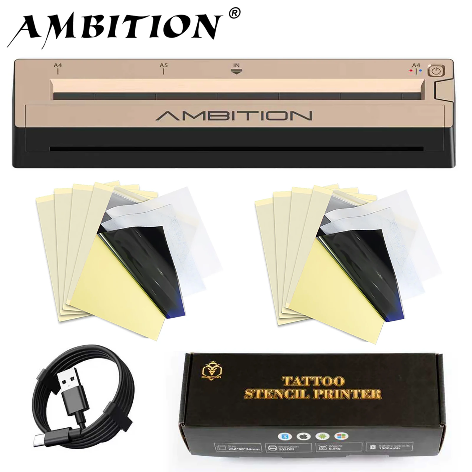 Ambition 2026 New G1 Wireless Tattoo Stencil Thermal Printer 1500mAh +10pcs Transfer Paper Kit Multiple Connection Methods USB