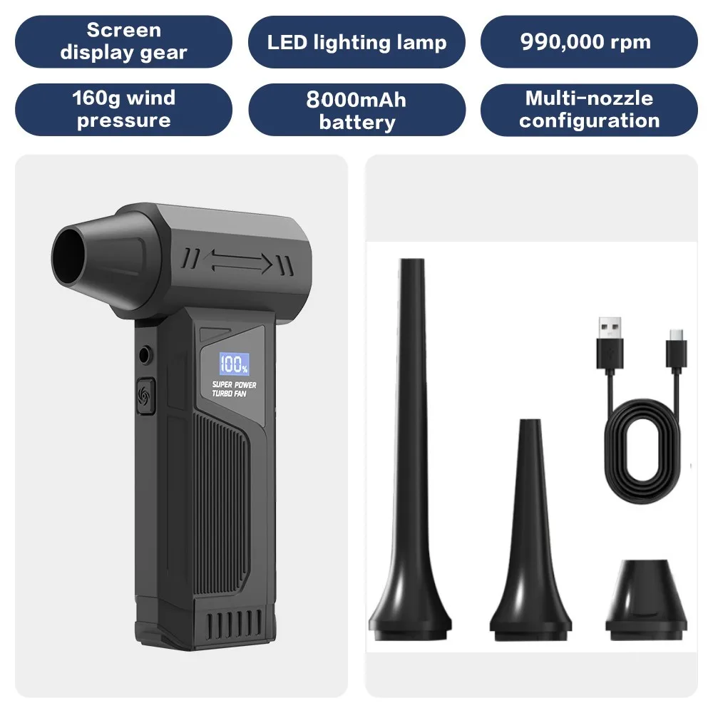 990000 RPM Turbofan High Power Jet Fan Borstelloze Motor Variabele Snelheid Stofblazer Schoonmaken Tool Air Duster Luchtblazer HandheldFan