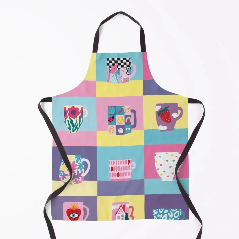 

Mugs poster in pastel colors Apron Art Home and kitchen products Home Utensils Ladies Apron