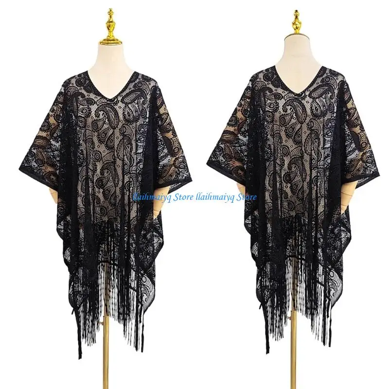 573B Lace Scarf With Long Fringe Lightweight And Easy To Care For Pools