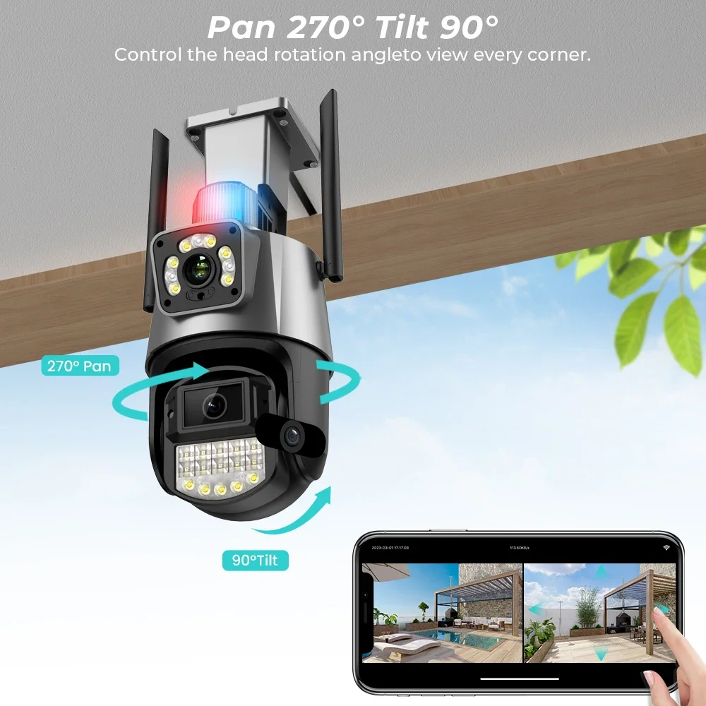 Imagem -03 - Câmera ip de Lente Dupla ao ar Livre 8mp 4k hd Wifi Tela Dupla Rastreamento Automático Luz de Alarme Vigilância por Vídeo de Segurança Cctv Aplicativo Icsee