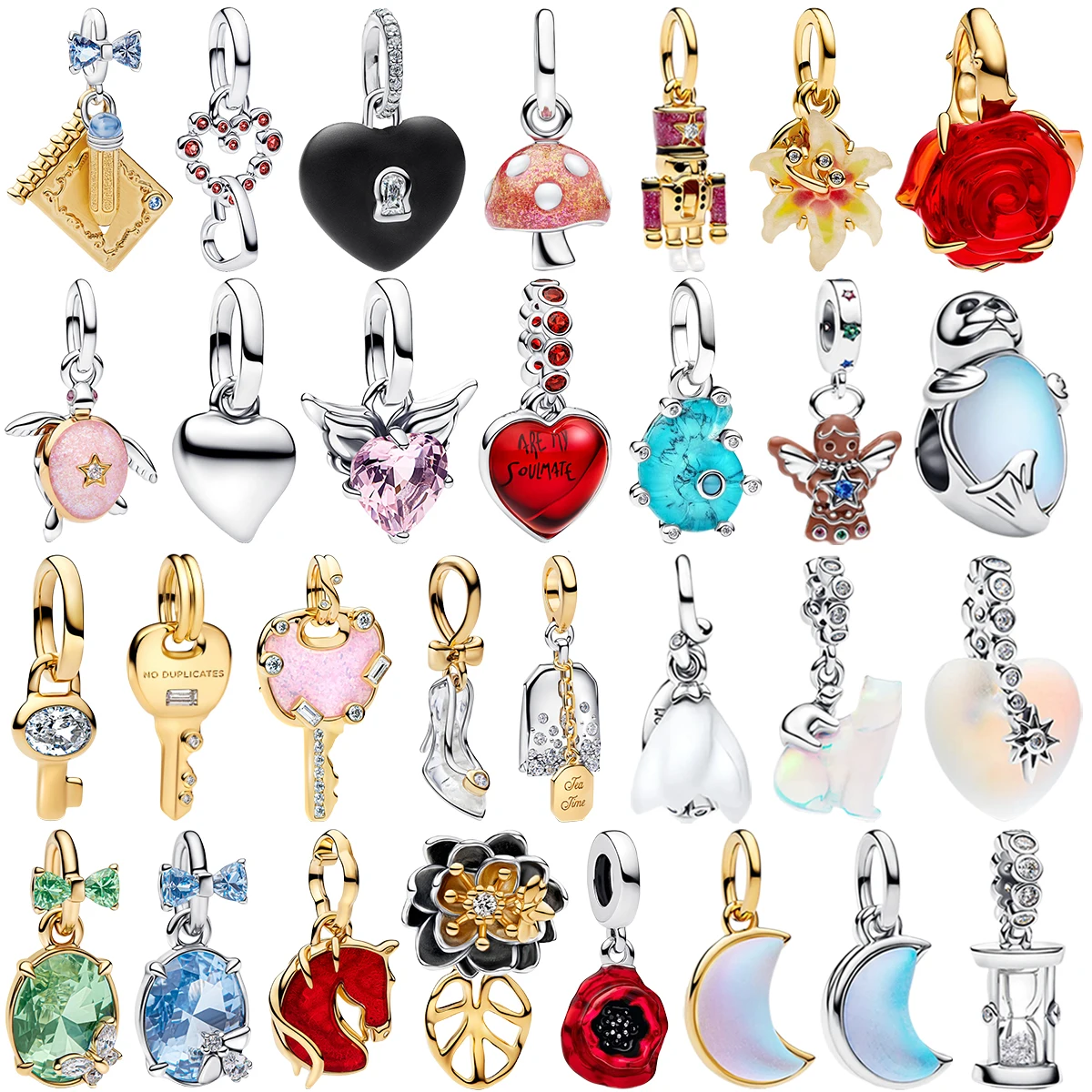 

925 Серебряные металлические подвески, кулон, бусины, сердце, печать, ключ, гриб, луна, цветок, роза, песочные часы, кошка, ангел, сделай сам, браслет, детали ожерелья