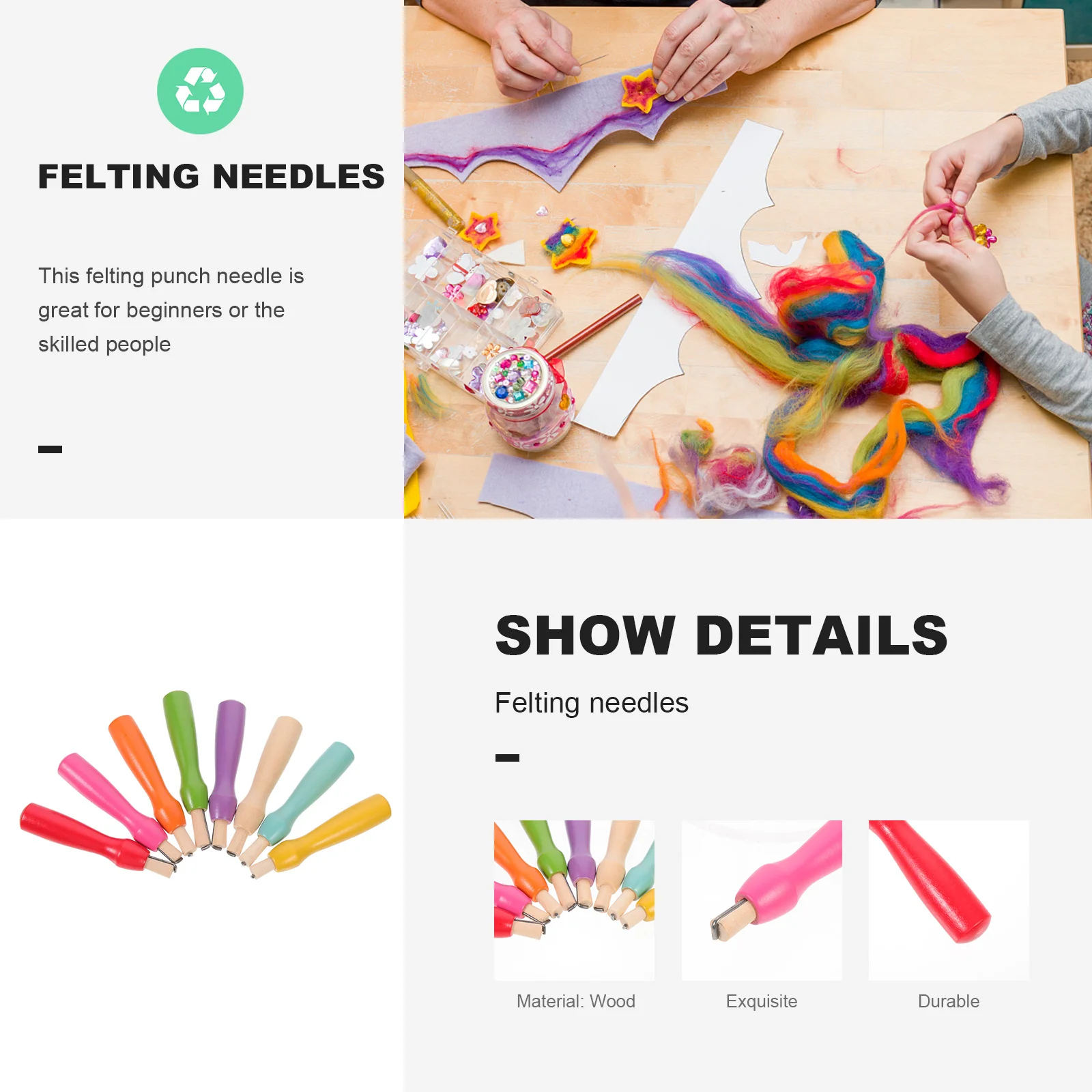 

8Pcs Needle Felting Needles Wooden Handle DIY Wool Felting Tools Embroidery Punch Needle Craft Supplies for Artists