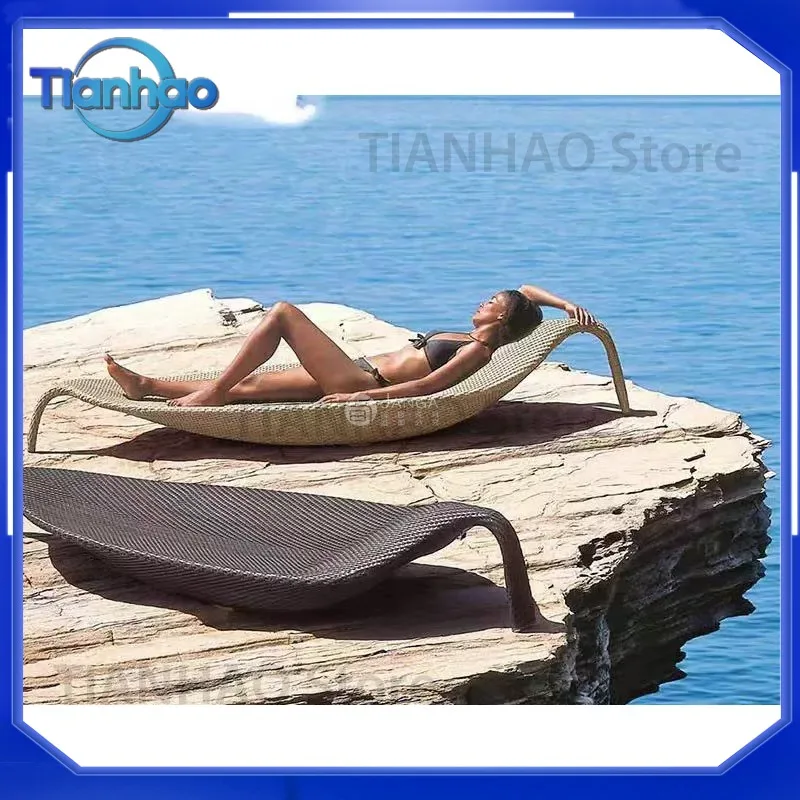 Rattan Lounger for Outdoor Villa Pool Bed Leisure Resort Hotel Beach Use Creative Design