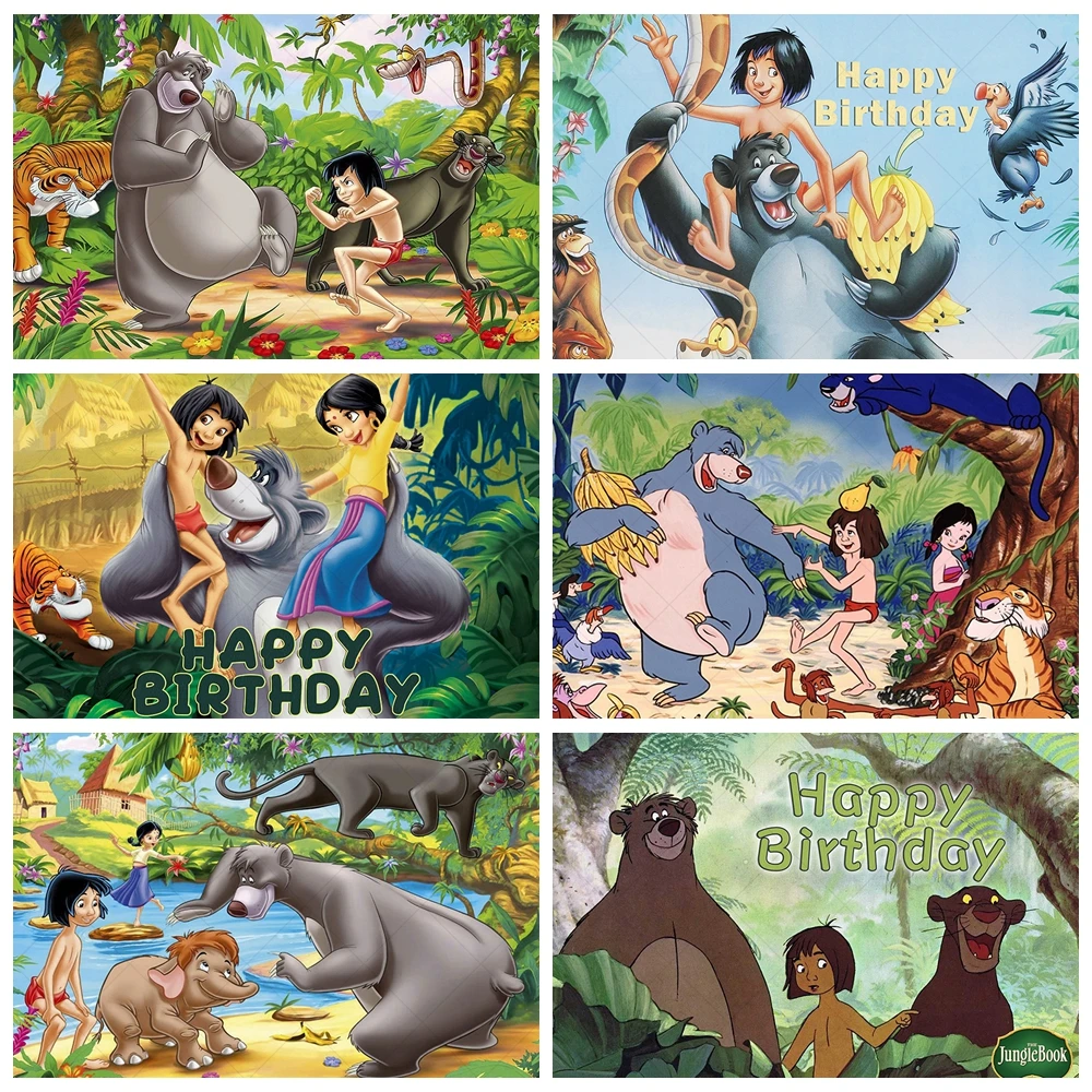 Disney The Jungle Book Backdrops Custom Baby Kids Birthday Party Decoration Banner Cartoon Forest Wild Animals Photo Background