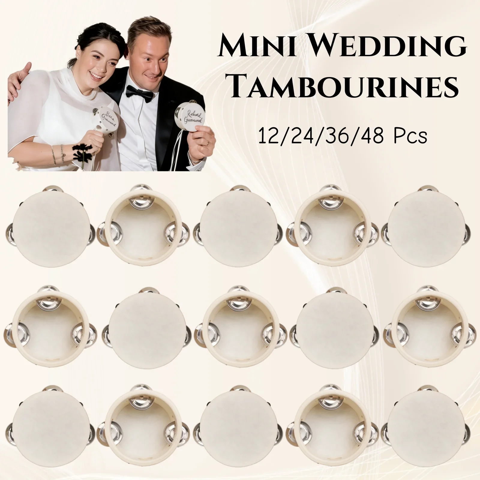 12-48Pcs Mini Wedding Tambourines 4" Sheepskin Tambourines for Wedding Guest Favors