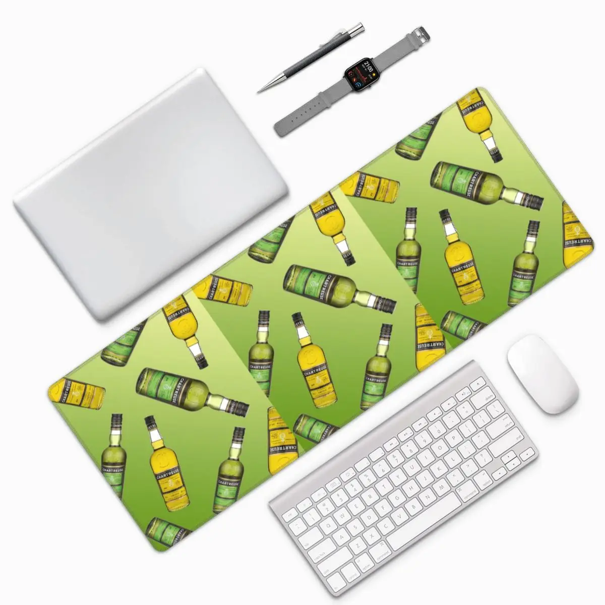 Green Chartreuse Bottle Oil Painting Drink Large Mouse Pad Computer Keyboard Mouse Mat Gamer PC Laptop Desk Mat Table Mats