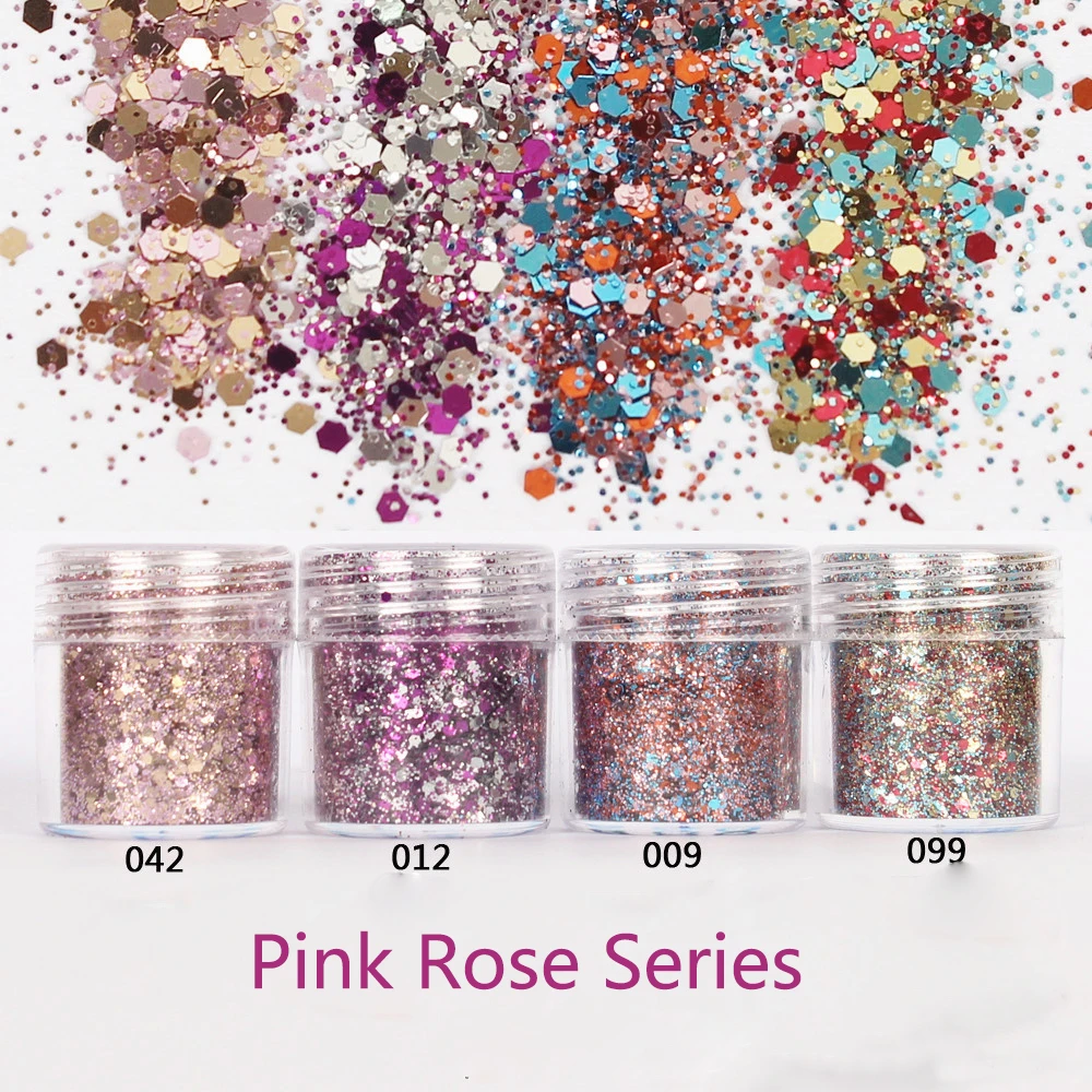 Nail Holographic Champagne Rose Mixed Mermaid Gloss Nail Polish Powder Hexagonal Powder Nail Dust Tips Nail Art Decoration 10Ml