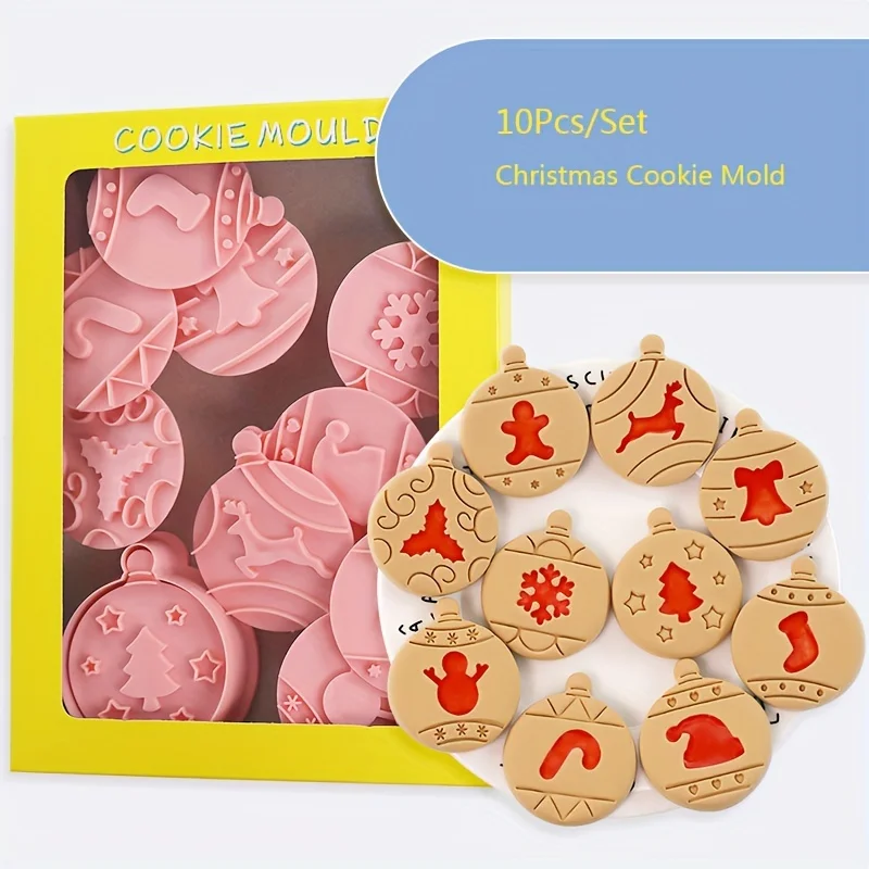 10Pcs/Set Christmas Cookie Mold Jam Chocolate Sandwich Cookie Cookie Cutting Mold Flip Sugar Baking Tool