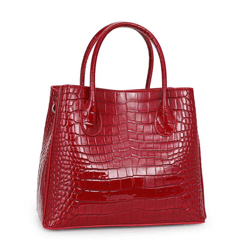 Aidrani  Fashionable and luxurious cowhide women's bag, large capacity crocodile patterned patent leather handbag