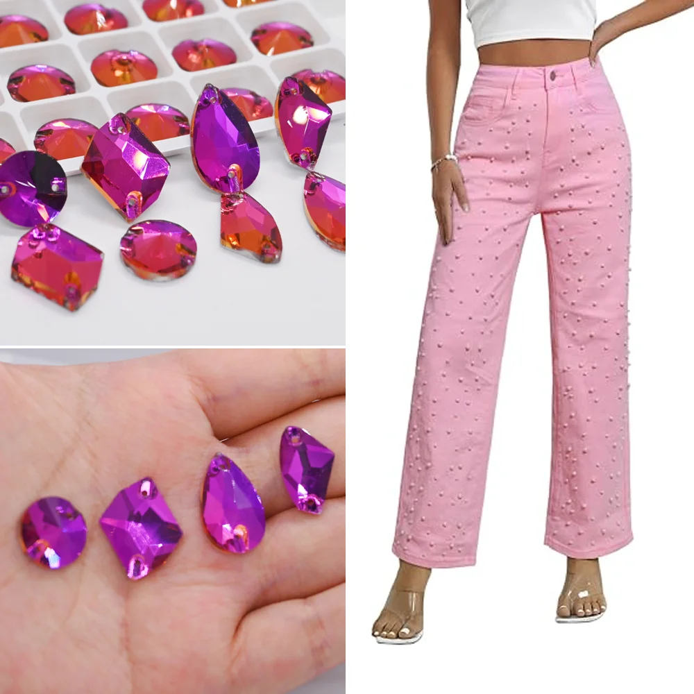 Rose Volcano All Shape Sew On Rhinestones Glitter Glass Sewing Flatback Crystal Strass стразы пришивные