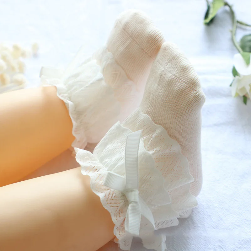 Lace Ruffle Princess Baby Socks Soild Color Cotton Sock Soft Newborn Footwear Lovely Bow Infant Short Sock Kids Sokken Sox 양말