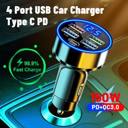 AIXXCO 5 Ports 150W Car Charger Fast Charging PD QC3.0 USB C Car Phone Charger Type C Adapter in Car