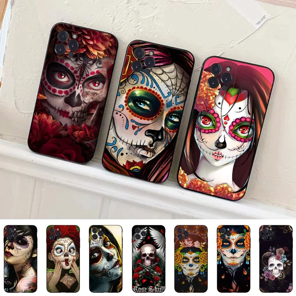 Catrina beautiful rose girl Skull Art Phone Case Silicone Soft for iphone 15 14 13 12 11 Pro Mini XS MAX 8 7 6 Plus X XS XR Cove