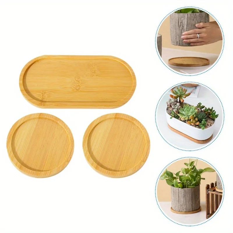 Pires De Planta De Bambu, Bandeja De Panela, Bandeja De Gotejamento, Bandeja De Plantador, Flowerpot, Cup Coaster, 3Pcs