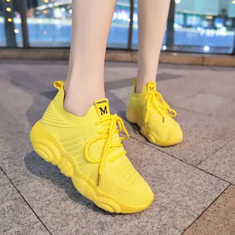 Fashion Sneakers Women Platform Sneakers Casual Shoes Women Flying Breathable Mesh Women Sneakers Yellow Basket Femme