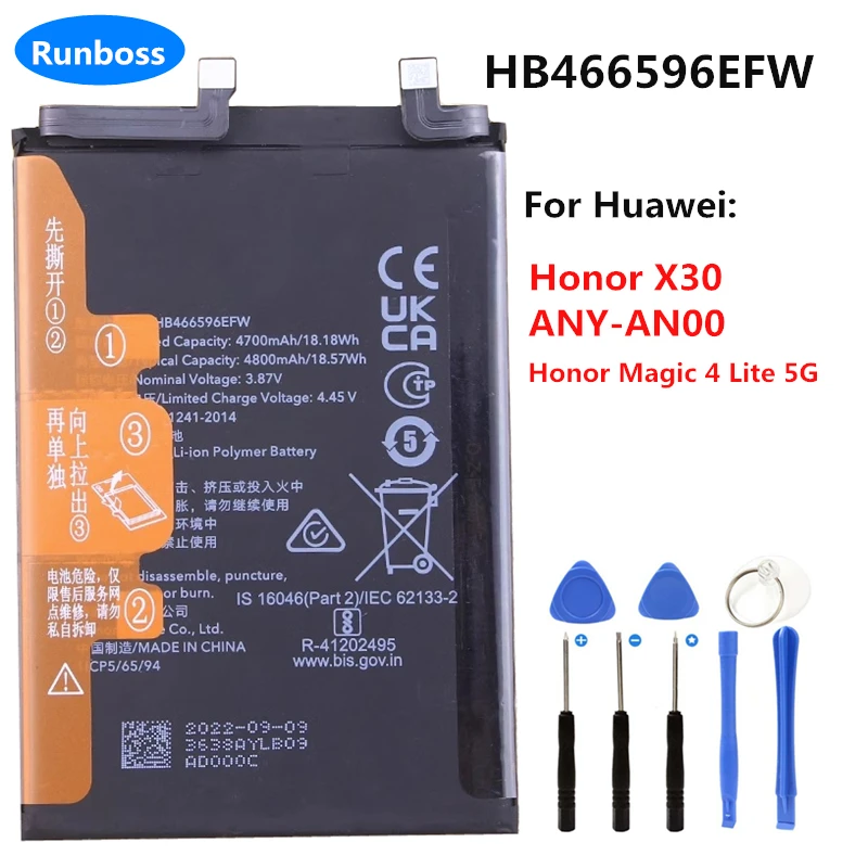 

Original New 4800mAh HB466596EFW Battery For Huawei Honor X30 ANY-AN00 / Honor Magic 4 Lite 5G Mobile Phone Batteries