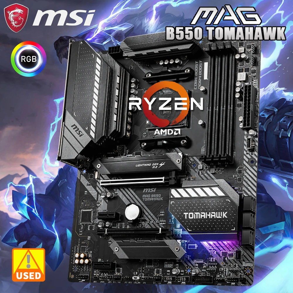 MSI MAG B550 TOMAHAWK 게이밍 마더보드, AMD AM4, DDR4, PCIe 4.0, SATA 6 Gb/s, M.2, USB 3.2 Gen 2, HDMI/DP, ATX, AMD Ryzen 5000 