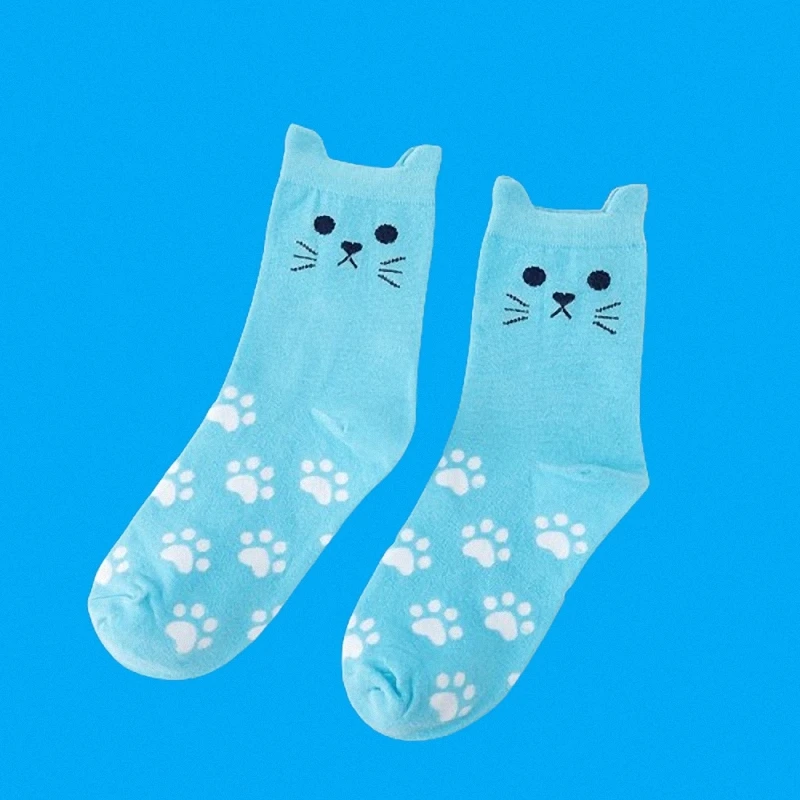 Calcetines de gato de tubo medio para mujer, medias informales de estilo coreano, de algodón cálido, a la moda, novedad de otoño e invierno, 5/10 pares