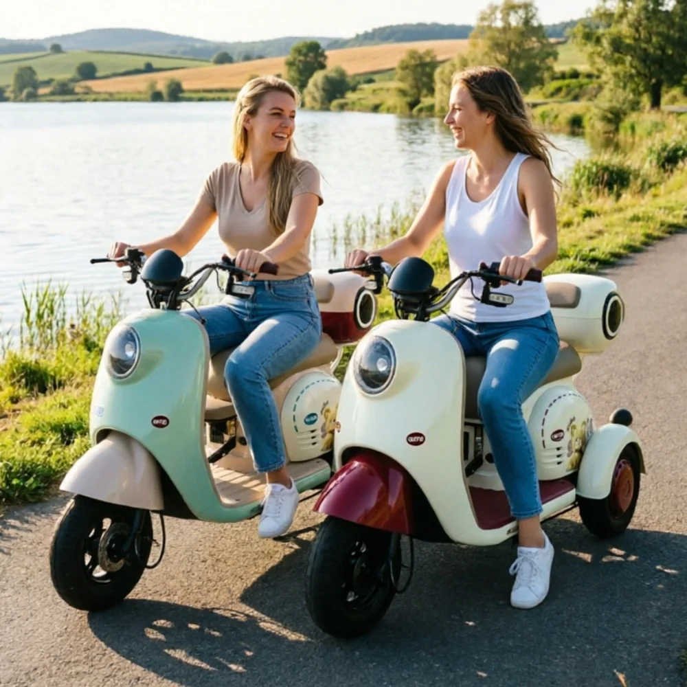 Three wheel electric tricycle with one key start, easy operation, elderly leisure passenger and cargo battery car