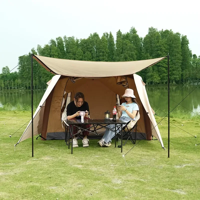 Automatic Inflatable Pyramid Camping Tent Double-layer Rainproof Sunscreen Windproof Large Space Canopy for Four Seasons Use